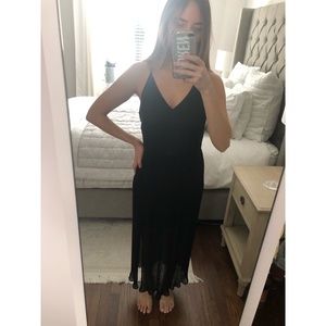 Sandro Black Satin and Chiffon Pleated Midi Dress